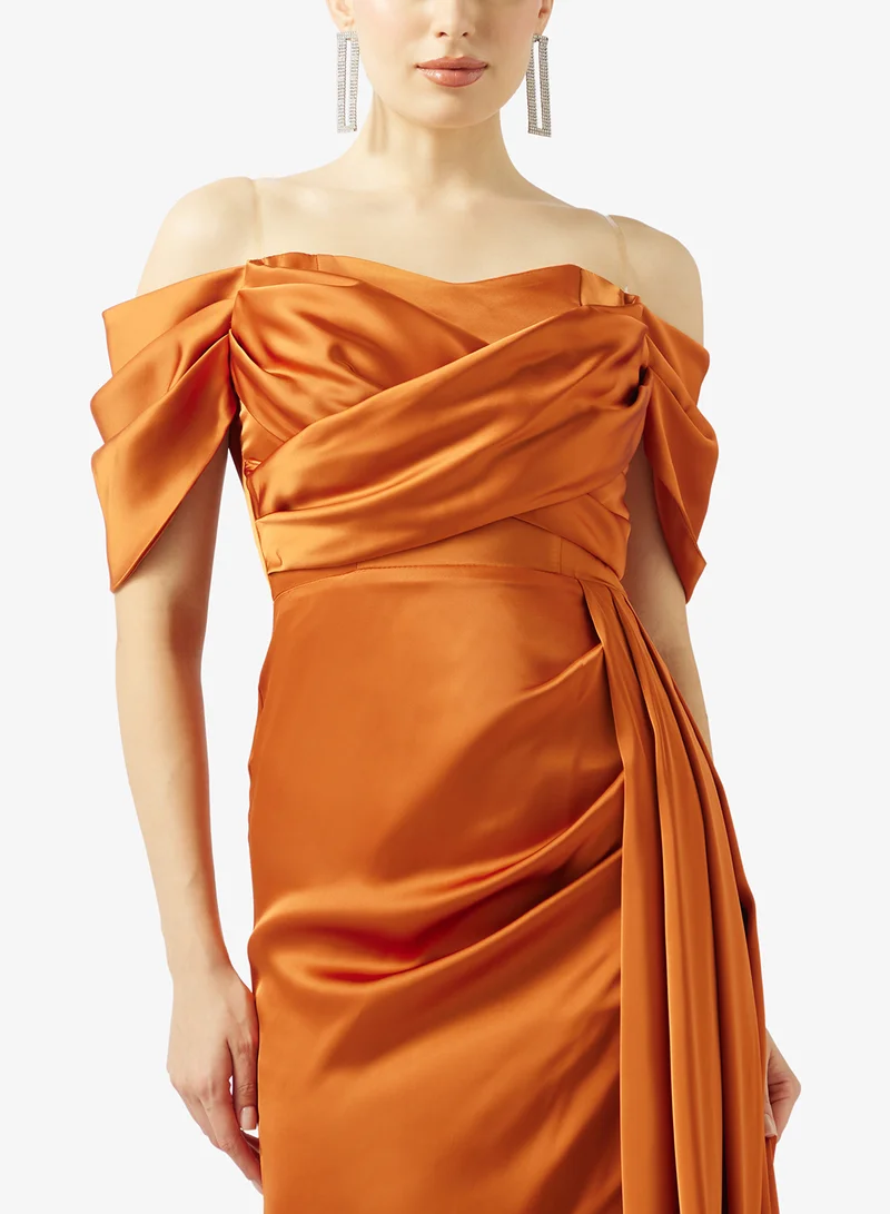 Akadia Fashion  RAPED SIDE TAIL SATIN DRESS for Women | Best Price UAE